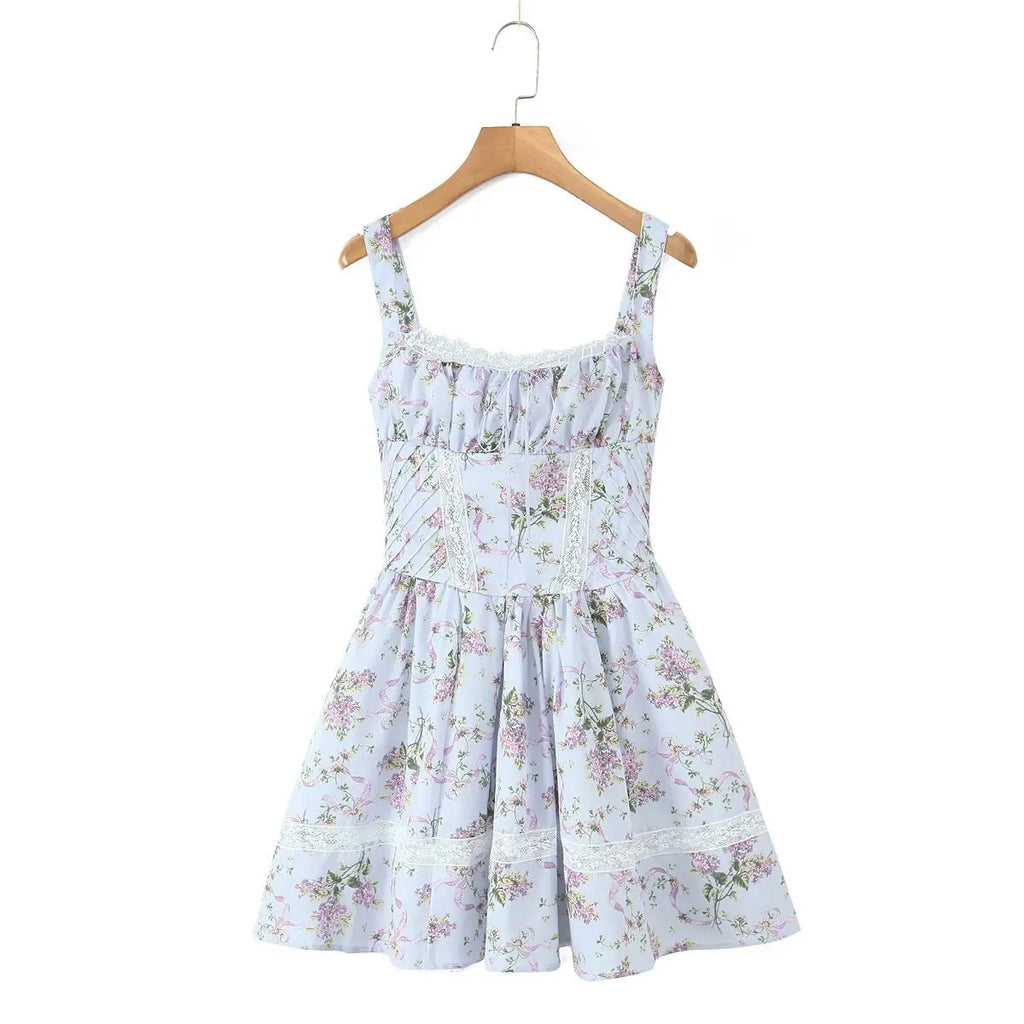 Floral Printed Summer Women's Dress Sleeveless Short Mini Tank Vestidos A-line Lace Dress 2025 New in Beach Vintage Party Dress