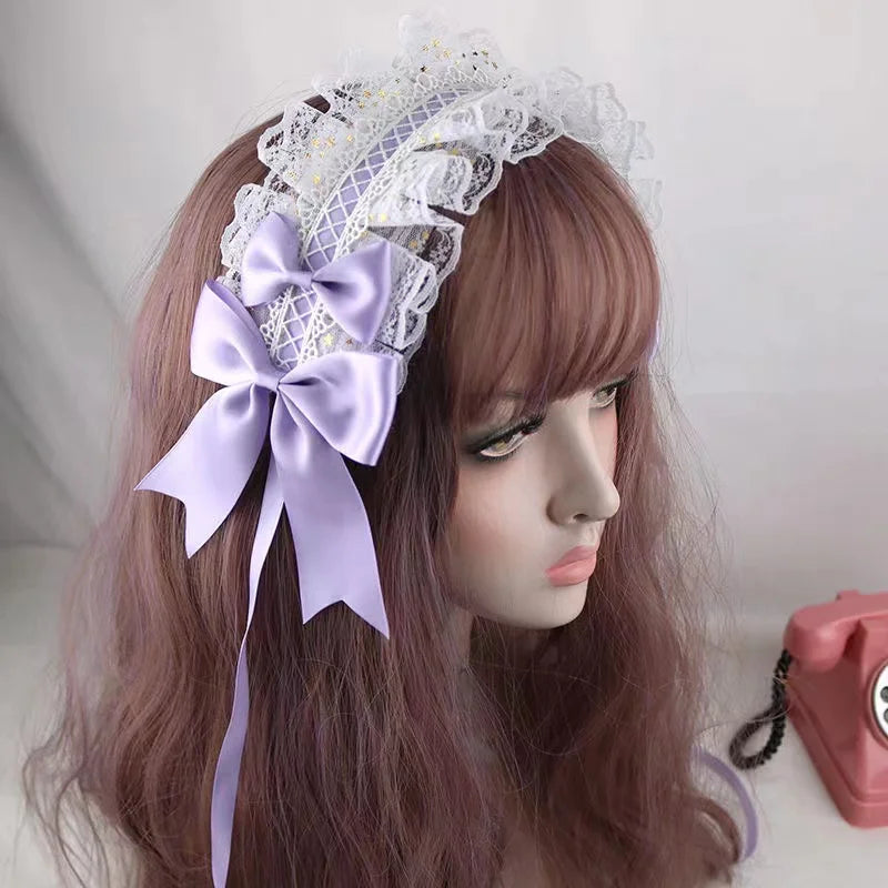 Lovely Sweet Hair Hoop Anime Maid Cosplay Headband Lolita Lace Flower Headwear Hand Made for Girls Mujer Kawaii Hair Accessory