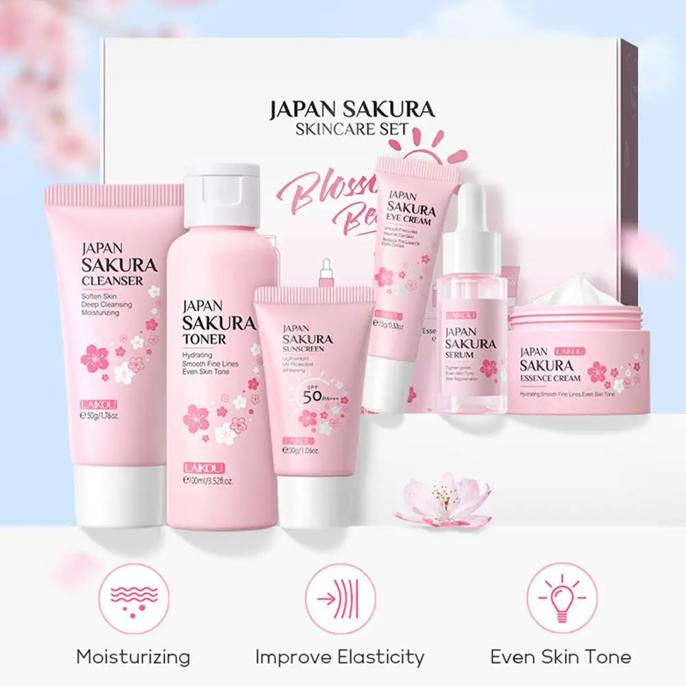 5/6pcs/set Japan Sakura Skin Care Set Serum Rejuvenating Cream Glowing Moisturizer Fade Blemishes