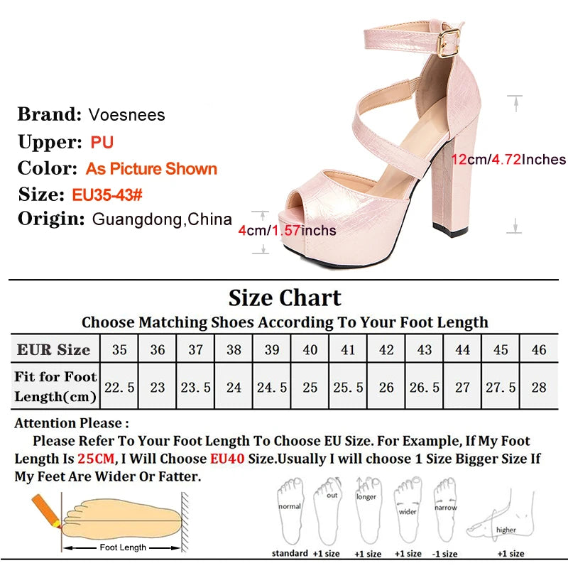 Fashion Buckle Strap Summer Platform Sandals For Women 12cm Chunky High Heel Pink Party Peep Toe Shoes Model Catwalk Show Heels