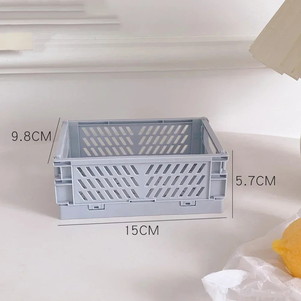 Folding Plastic Storage Box Collapsible Storage Mini Container Desktop Cosmetic Storage Basket Home Office Organizer Box