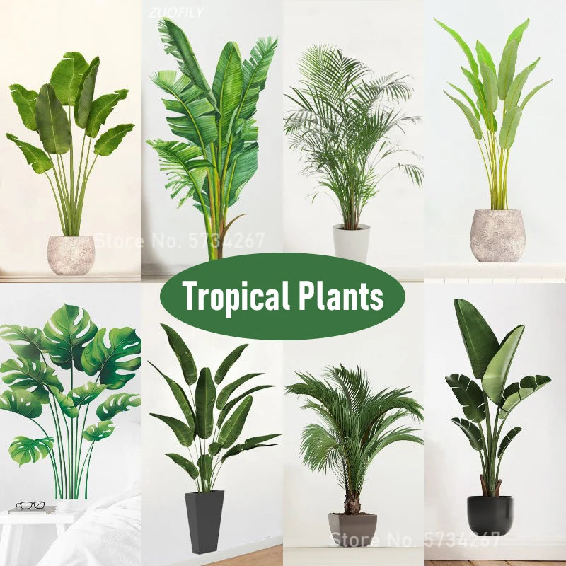 16 Styles Large Tropical Green Plants Wall Stickers Palm Leaves PVC Living Room Art Vinyl Poster Wallpaper Home Decoration Mural