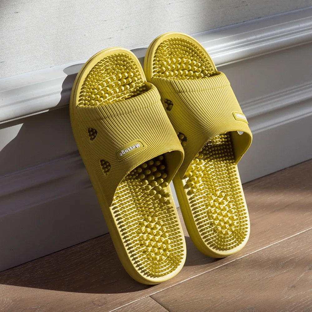 Basic Solid Thick Massage Slippers Anti Slip Open-toe Platform Flip Flops Lightweight Anti Odor Outer Wear Shoes Couple