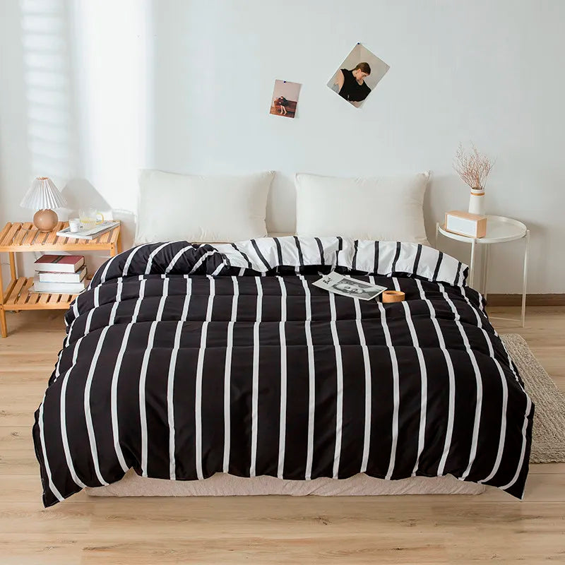 EGW Microfiber Duvet Cover 150*200cm 1PC Korean Single Bedding Quilt Bag Comforter Cover Blue Grid Geometic Stripe Home Linens