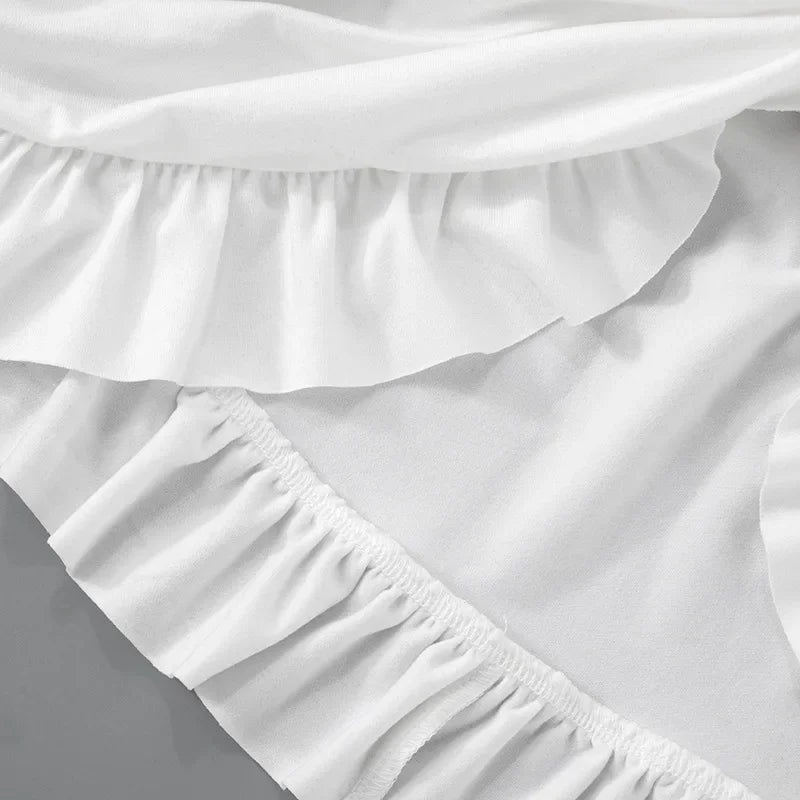 Ruched Bodycon Dress Women Sexy Long Sleeve Twist Ruffles Hem Mini Y2k Dresses Autumn White Elegant