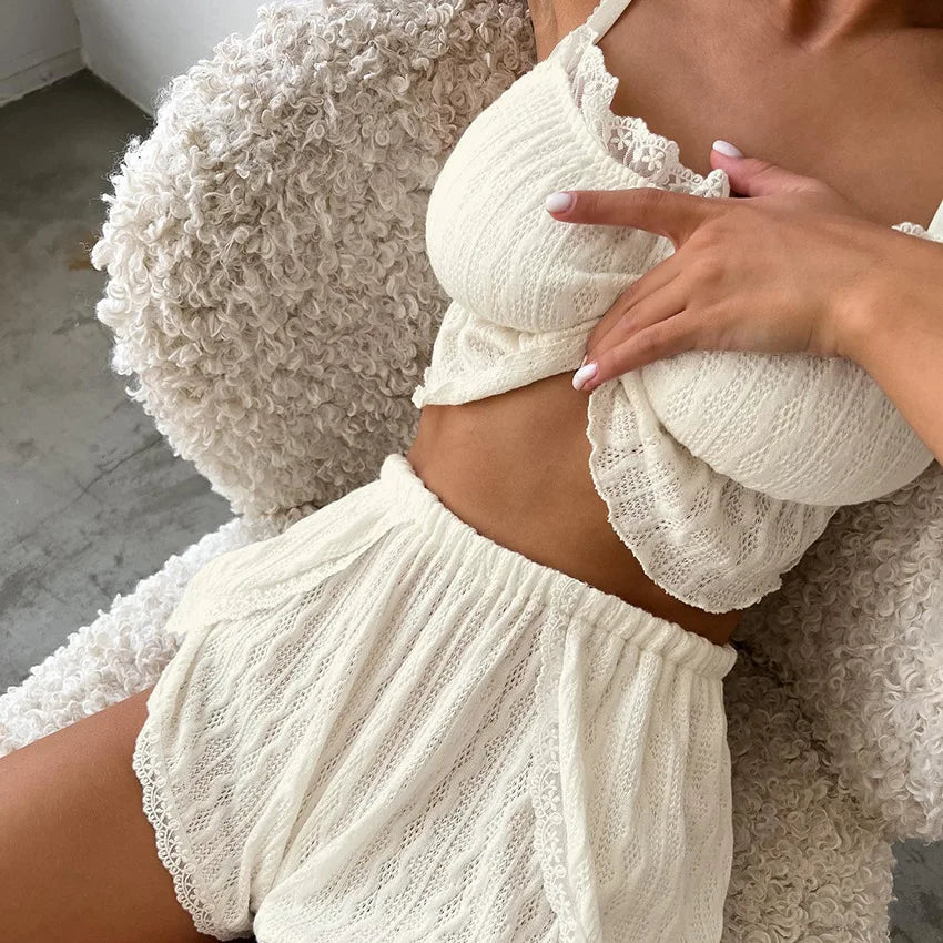 Women's Nightwear Set Sexy Lace-Trimmed Camisole Top with Cutout Details and Shorts Women's Loungewear
