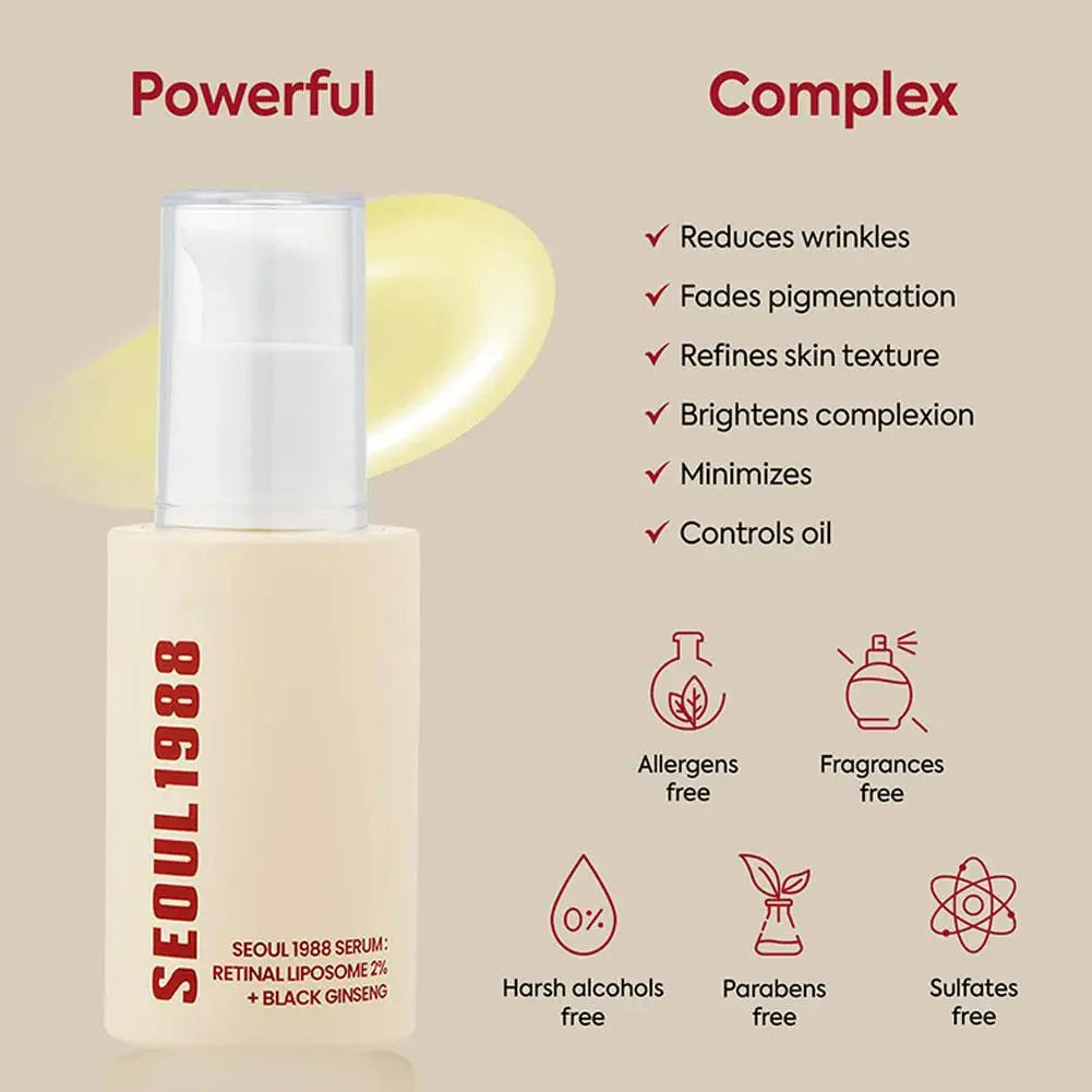 Seoul 1988 Retinol Face Care Serum With Black Ginseng Niacinamide Vitamin C Long-lasting Moisturizing Firming Ampoule Skin Care