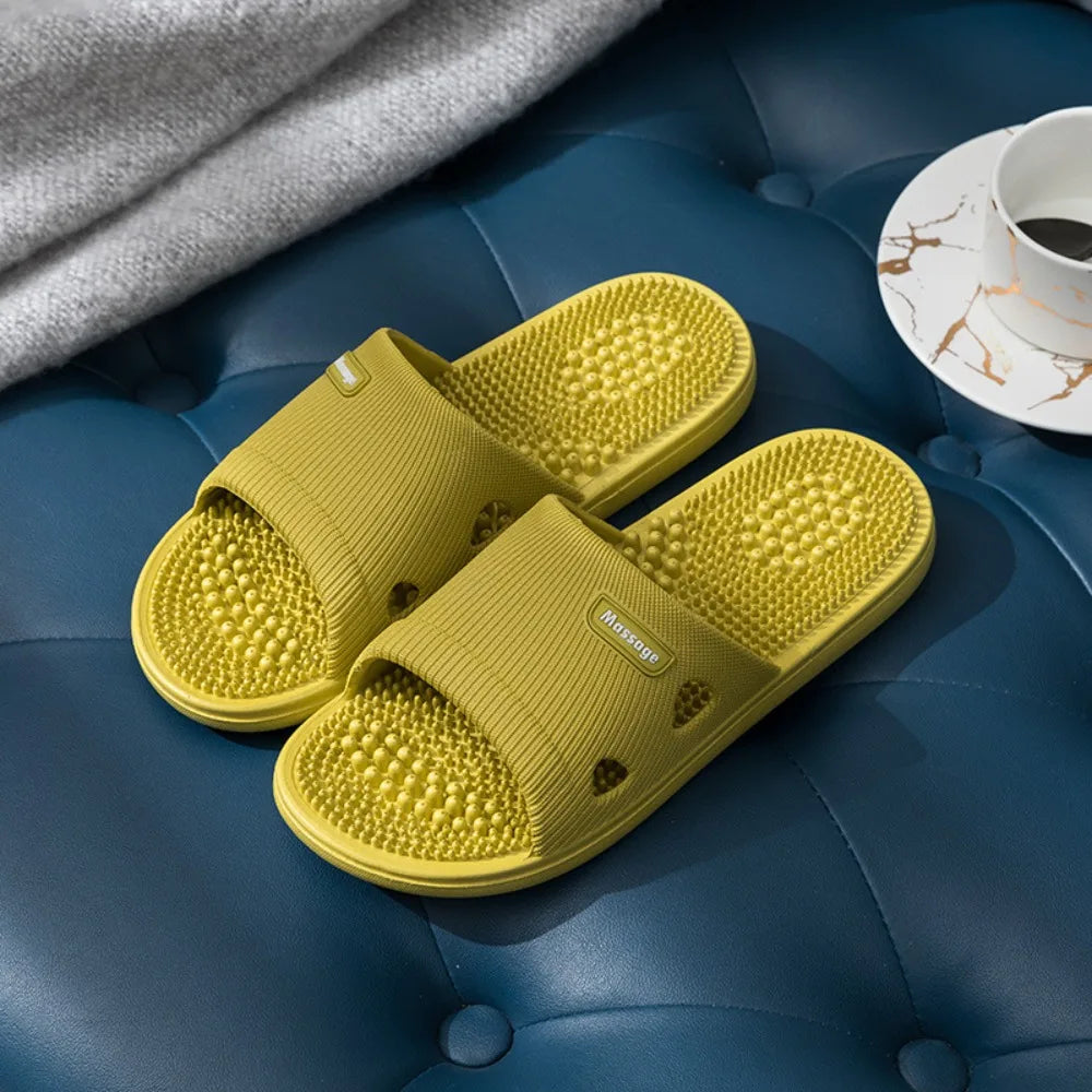 Basic Solid Thick Massage Slippers Anti Slip Open-toe Platform Flip Flops Lightweight Anti Odor Outer Wear Shoes Couple