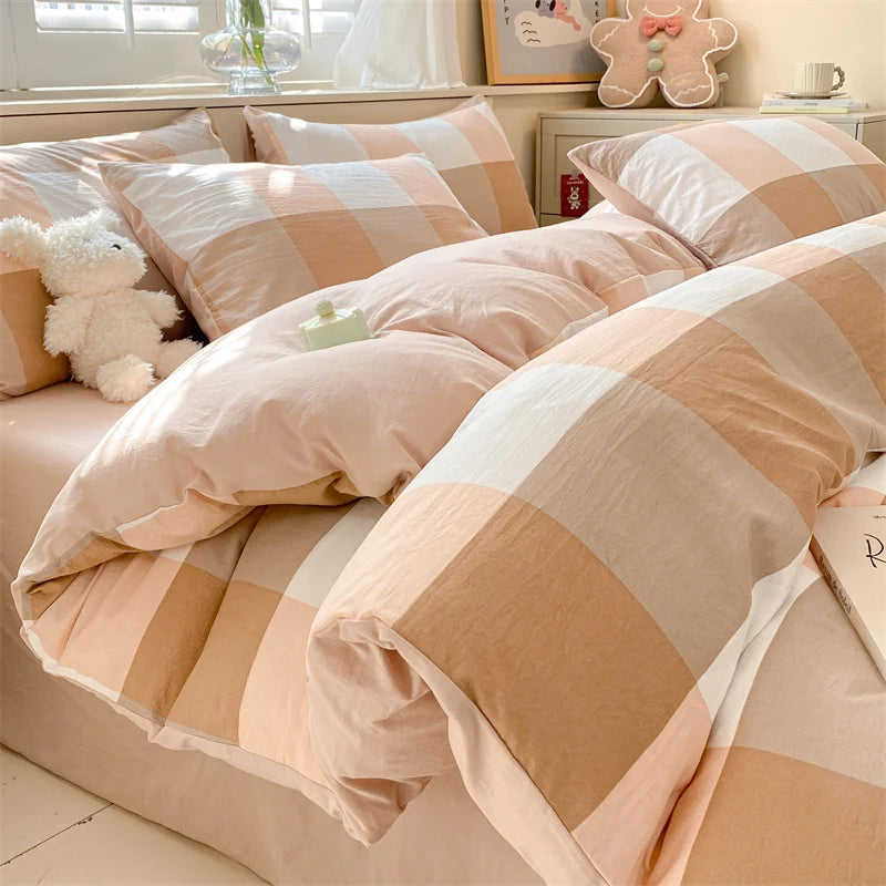 Modern Minimalist Plaid Duvet Cover 220x240 Soft Breathable All Season Queen Comforter Cover Single Piece Striped Quilt Covers