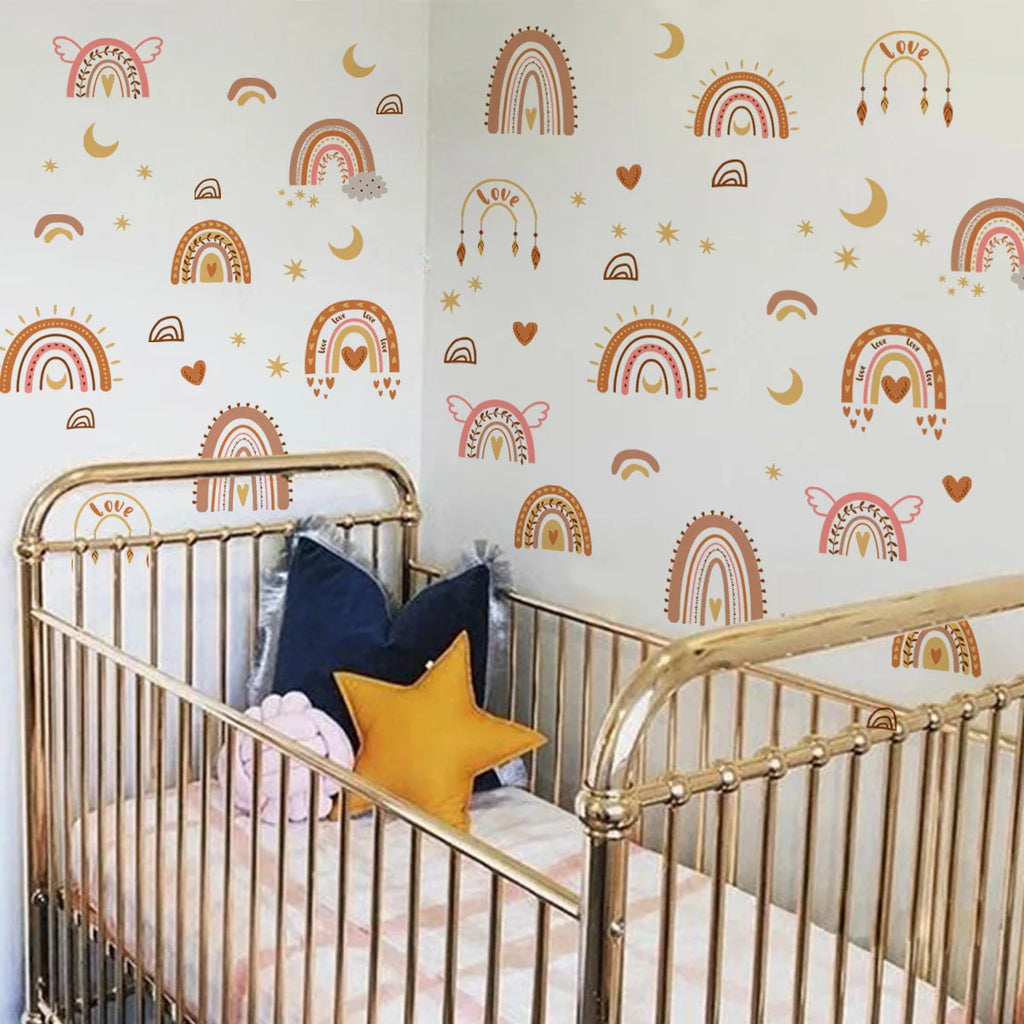 Boho Rainbow Vinyl Child Wall Sticker For Baby Room Decor Bedroom Accessories Furniture Sticker Adhesive Wallpaper Wall Decor