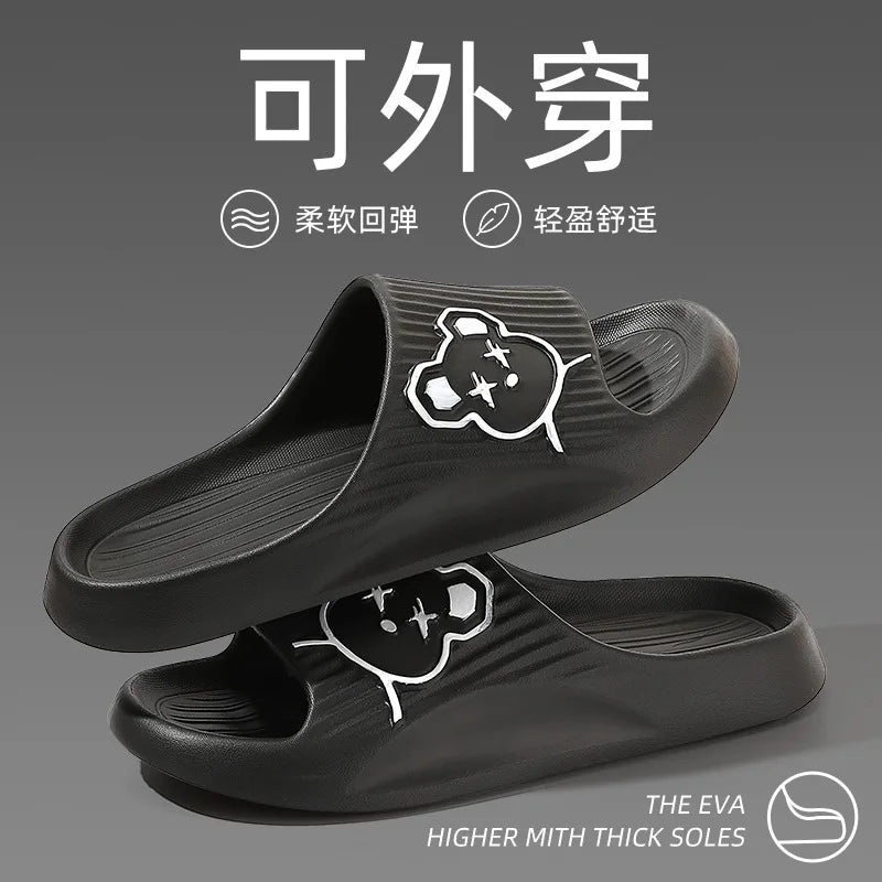 2026 Home Slippers for Women Men Open Toe Waterproof Soft Sole Slides Summer One Strap Solid Color Comfort Flat Bottom Slippers