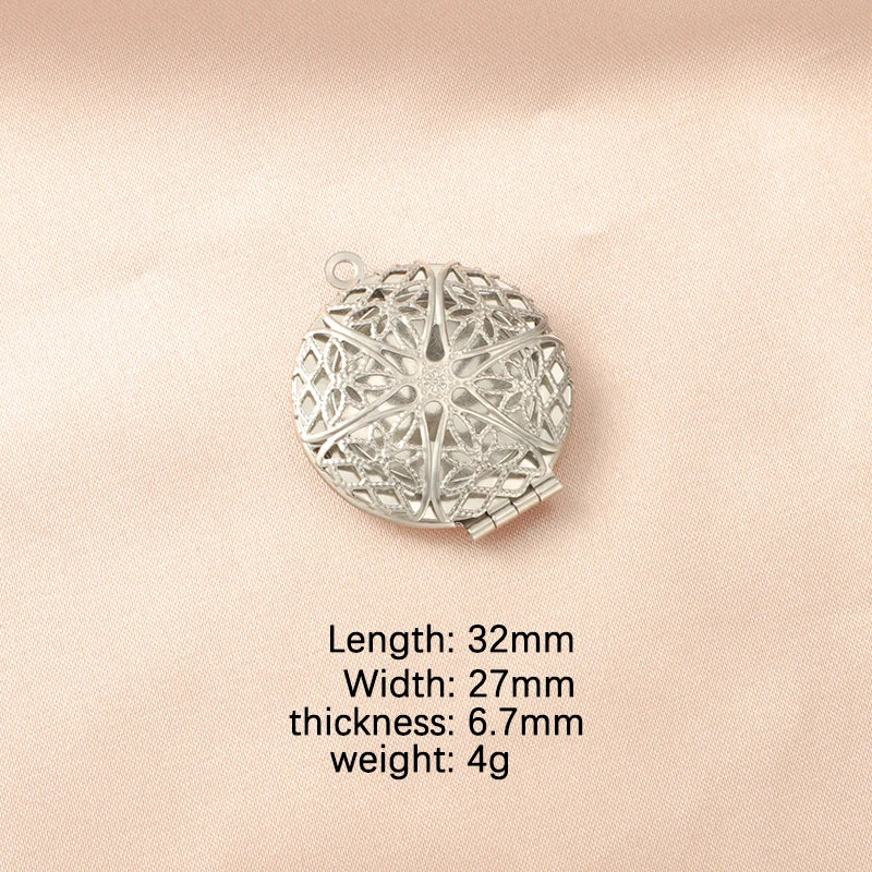 RUMNVNTY 5pc Carved Designs Round Photo Frame Pendant Necklace Stainless Steel Charms Locket Girls Women Memorial Jewelry