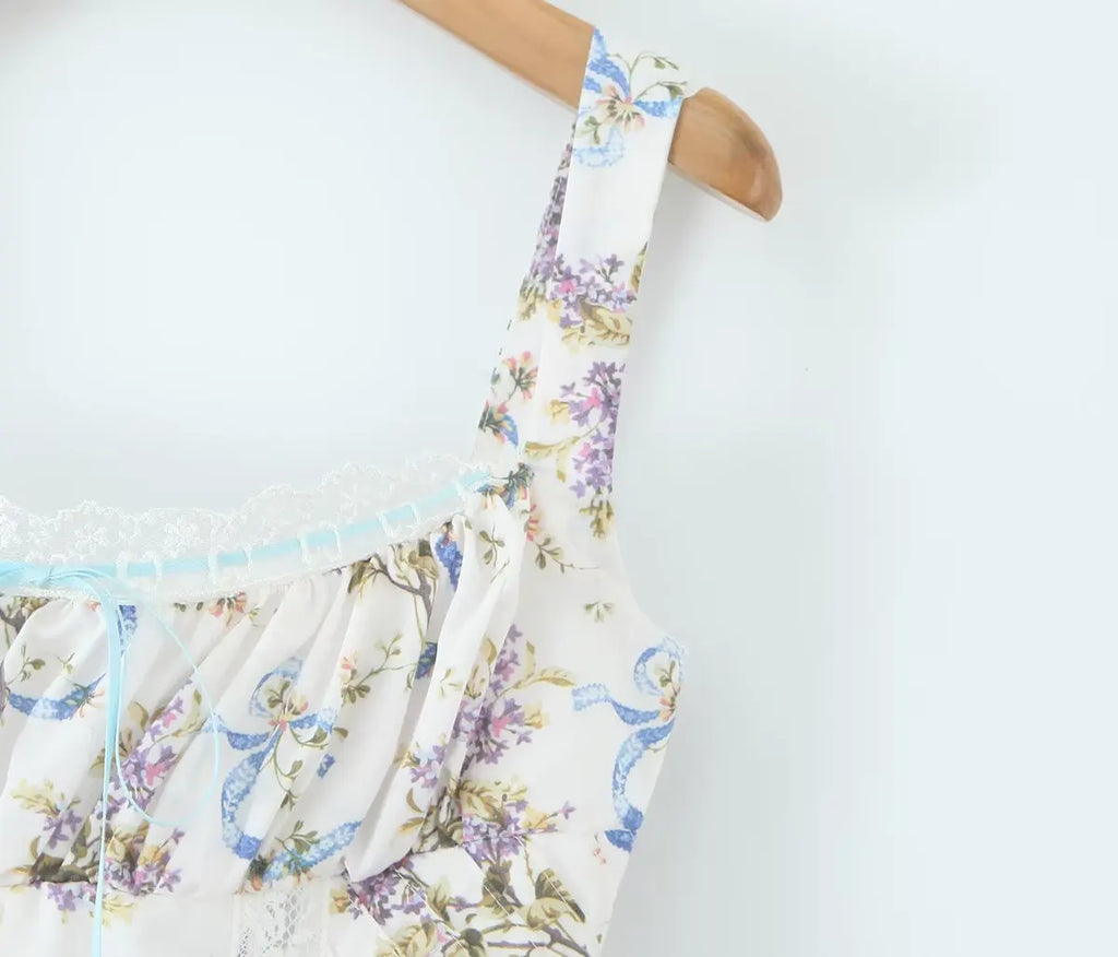 Floral Printed Summer Women's Dress Sleeveless Short Mini Tank Vestidos A-line Lace Dress 2025 New in Beach Vintage Party Dress
