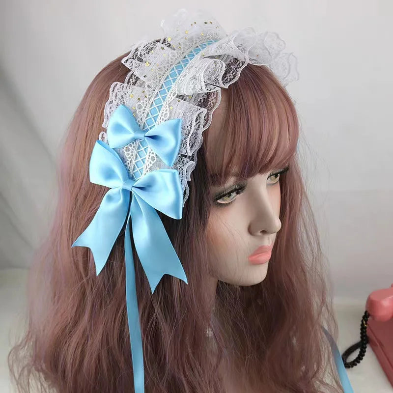 Lovely Sweet Hair Hoop Anime Maid Cosplay Headband Lolita Lace Flower Headwear Hand Made for Girls Mujer Kawaii Hair Accessory