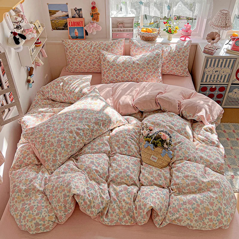 Double-layer Gauze Duvet Cover Single/Queen/King Flower Printed housse de couette Skin-friendly funda nordica 150 cama 이불커버