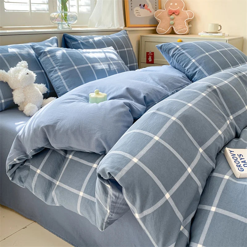 Modern Minimalist Plaid Duvet Cover 220x240 Soft Breathable All Season Queen Comforter Cover Single Piece Striped Quilt Covers