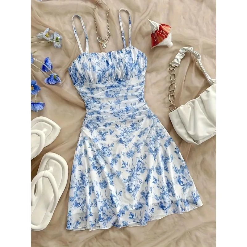 Dresses  Spring Summer Cute Dating Ditsy Floral Sleeveless Square Neck Mini Cami Casual Dresses For Women
