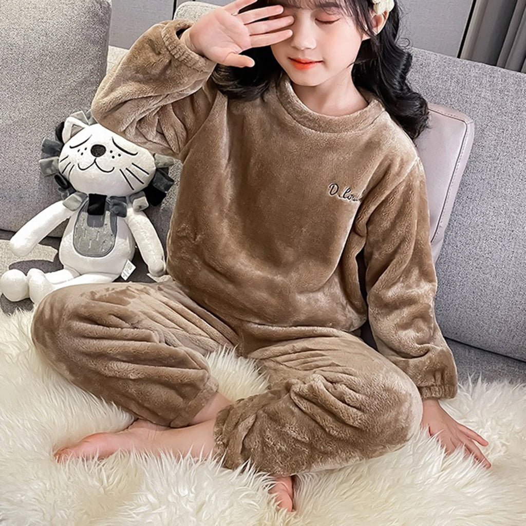 Kids Pajamas Long Sleeve Lounge Wear Soft Flannel Sleepwear Cozy Pullover Tops Warm Trousers Girl Boy Nightwear Home Outfit Set