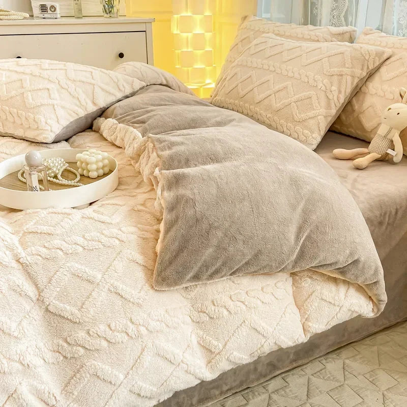 Taffel Velvet Duvet Cover for Winter Super Warm Soft Solid Color Comforter Cover Blanket Covers for Double Beds NO Pillowcase