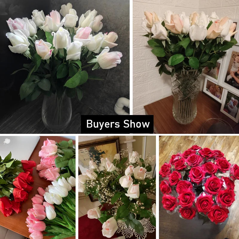 11pcs/Lot Fresh Rose Artificial Flowers Real Touch Rose Floral Home Decorations For Wedding Party Birthday Gifts