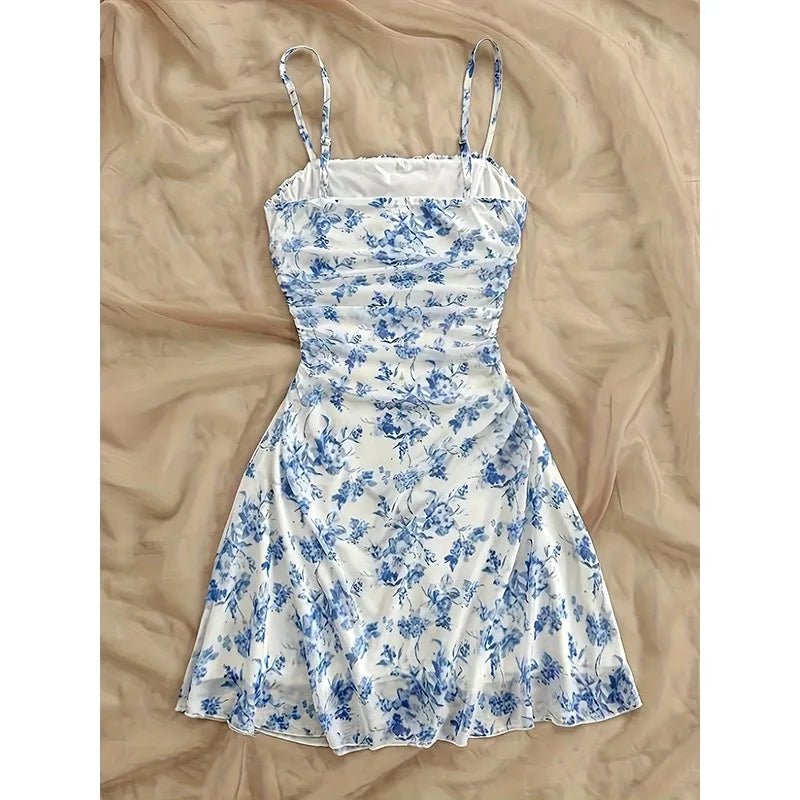 Dresses  Spring Summer Cute Dating Ditsy Floral Sleeveless Square Neck Mini Cami Casual Dresses For Women