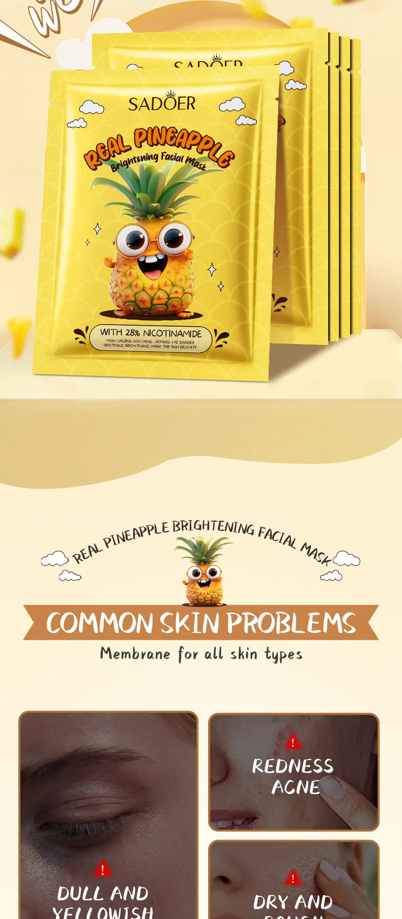 8pcs  Fresh Fruits Face Mask Facial Skincare Moisturizing Brightening Firming Hydrating Facial Masks for Face Skin Care