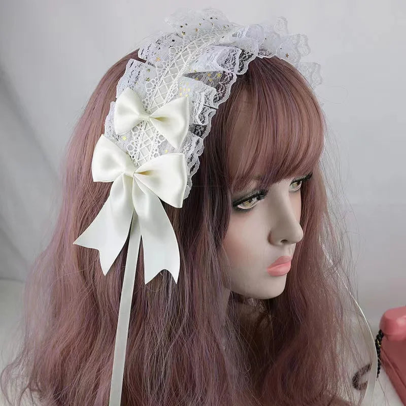Lovely Sweet Hair Hoop Anime Maid Cosplay Headband Lolita Lace Flower Headwear Hand Made for Girls Mujer Kawaii Hair Accessory