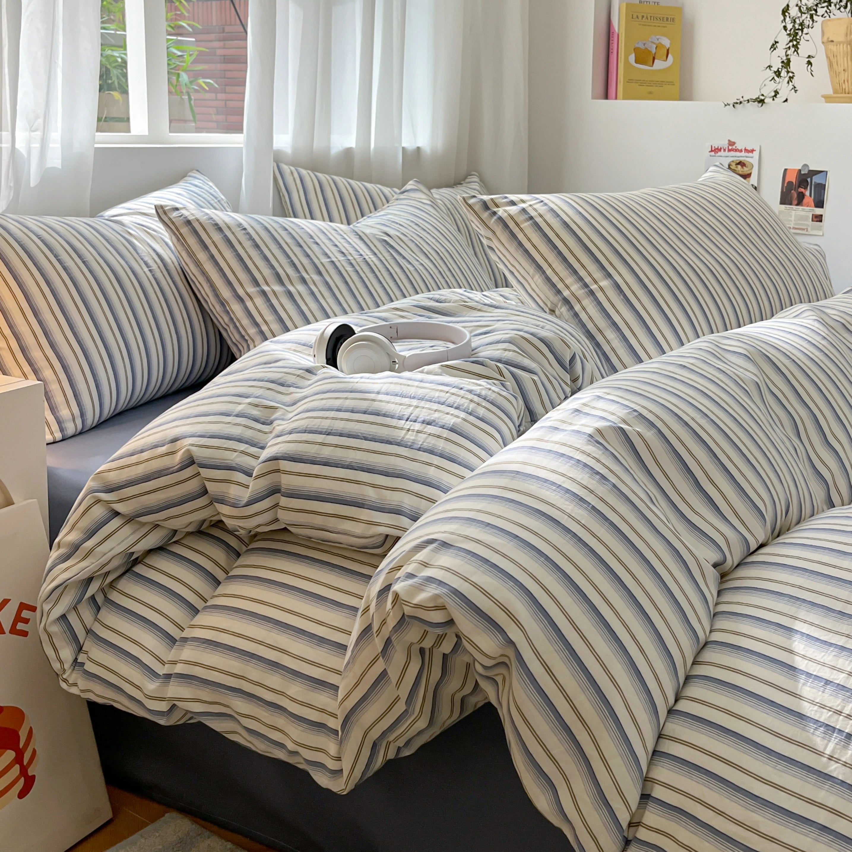 Modern Minimalist Plaid Duvet Cover 220x240 Soft Breathable All Season Queen Comforter Cover Single Piece Striped Quilt Covers