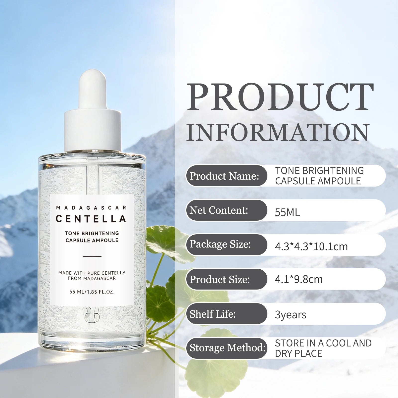 Skin Tone Perfector Brightening Ampoule 55ml - Centella & Niacinamide Serum Hydrates, Soothes & Enhances Radiance.