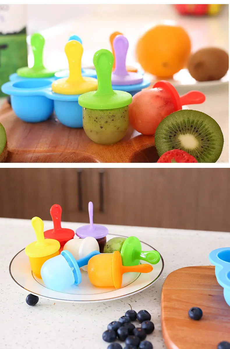 JCD 4/7Holes DIY Ice Cream Pops Silicone Mold Ice Cream Ball Maker Popsicles Molds Baby Fruit Shake Home Kitchen Accessories