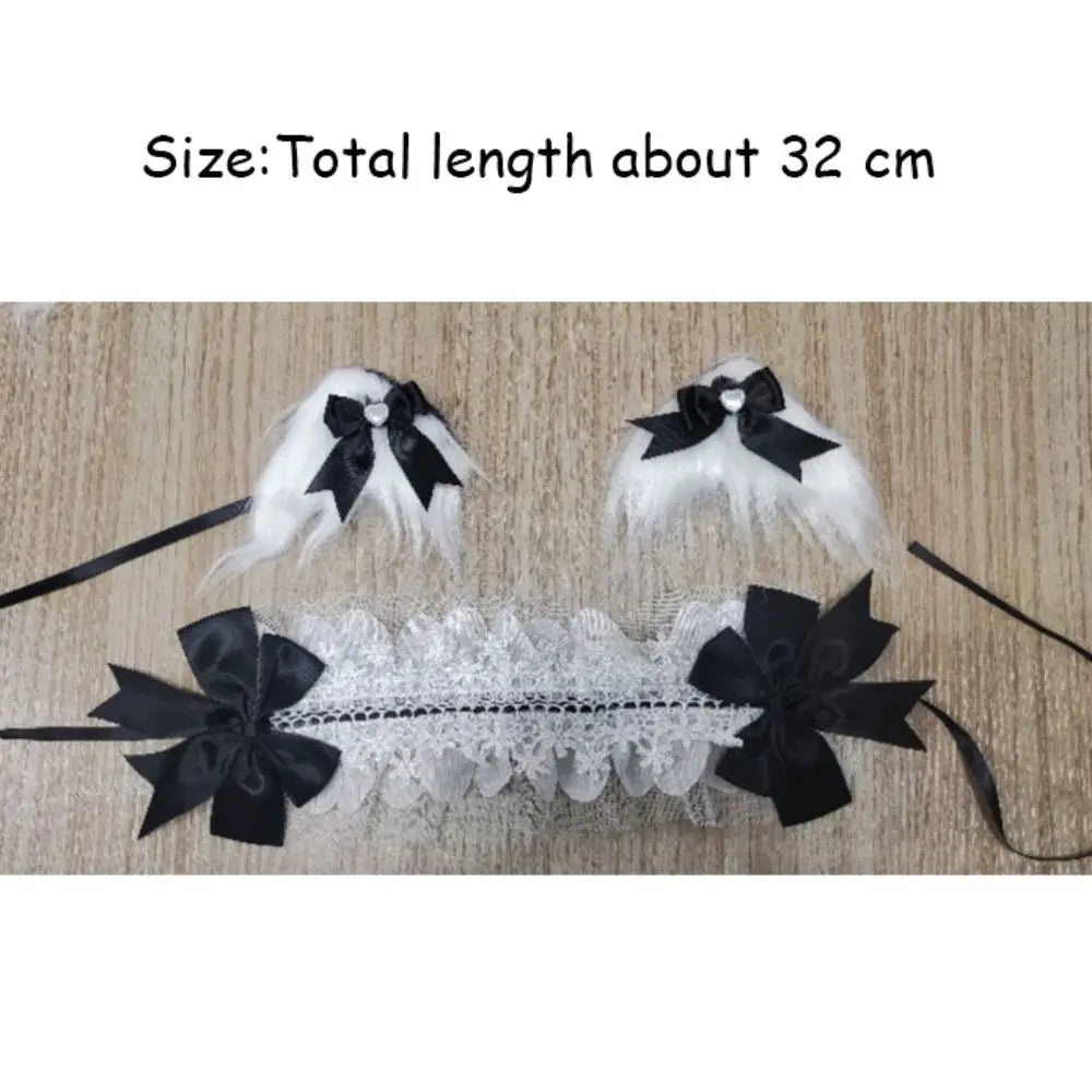 New Lolita Cat Ears Headband Lace Cosplay Head Wrap Bow Headdress Women