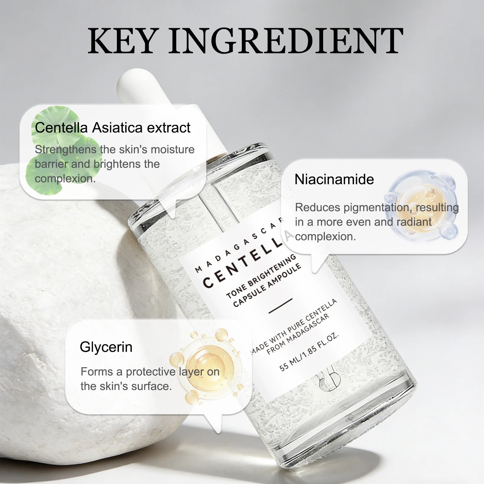 Skin Tone Perfector Brightening Ampoule 55ml - Centella & Niacinamide Serum Hydrates, Soothes & Enhances Radiance.