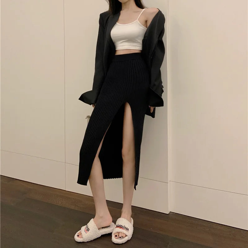 Elegant Elegant Sexy Stit Skirt Women's Slim Fit Slimming Hot Girl Knitted Dress Pure High Waist Temperament Skirt