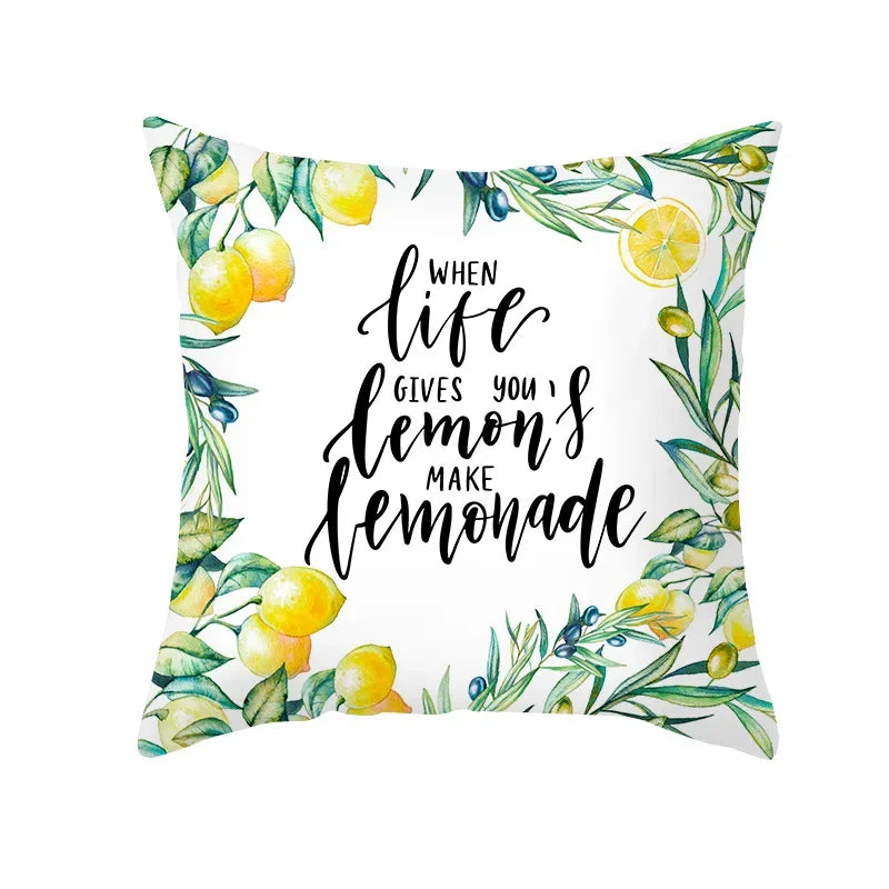 Cushion Cover Throw Pillow Sofa Decorative Pillowcase Lemon Pattern Summer