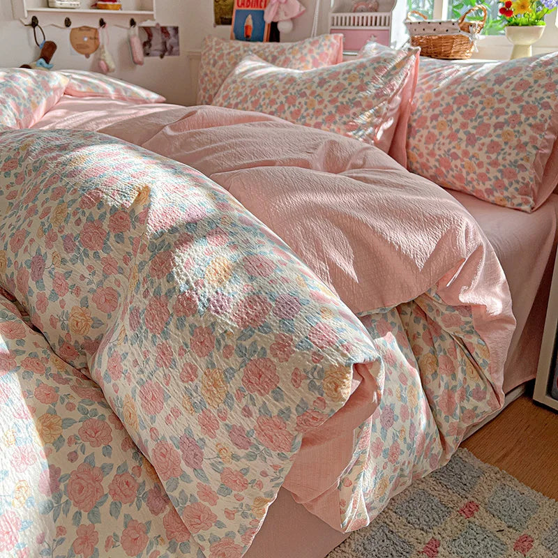 Double-layer Gauze Duvet Cover Single/Queen/King Flower Printed housse de couette Skin-friendly funda nordica 150 cama 이불커버