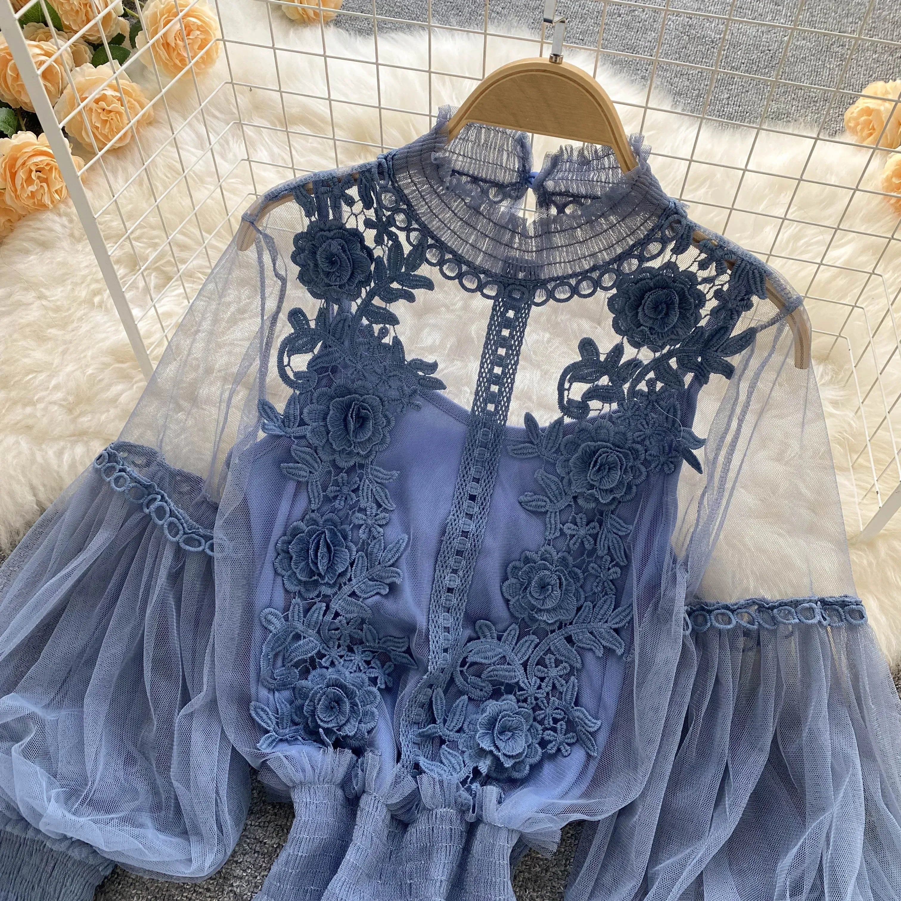 Lace Puff Long Sleeve Blouse Vintage Fashion Blouses Elegant Femme Blusas Korean Woman Tops Women Shirts Clothing Dropshipping