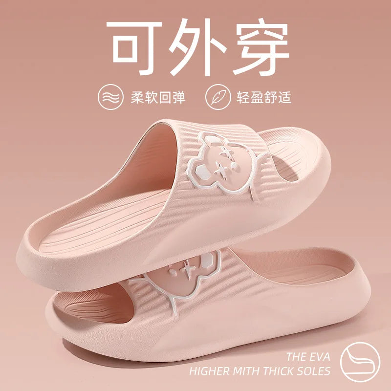 2026 Home Slippers for Women Men Open Toe Waterproof Soft Sole Slides Summer One Strap Solid Color Comfort Flat Bottom Slippers