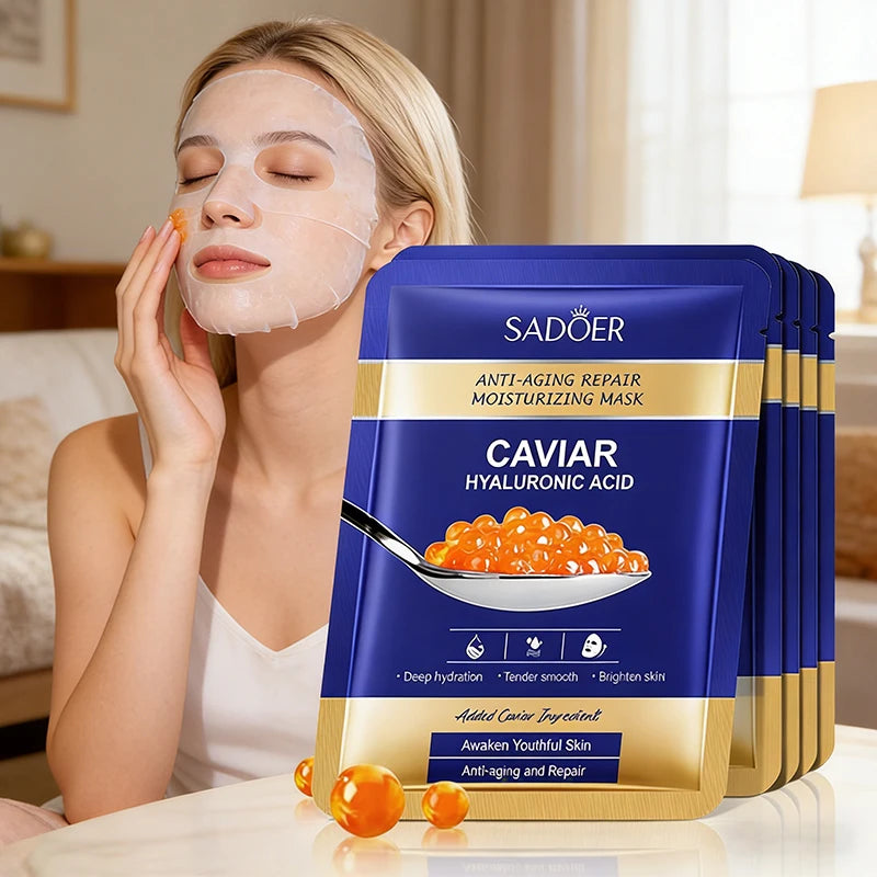 5pcs  Caviar Hyaluronic Acid Moisturizing Facial Masks Brightening Firming Hydrating Face Mask Facial Skin Care Products
