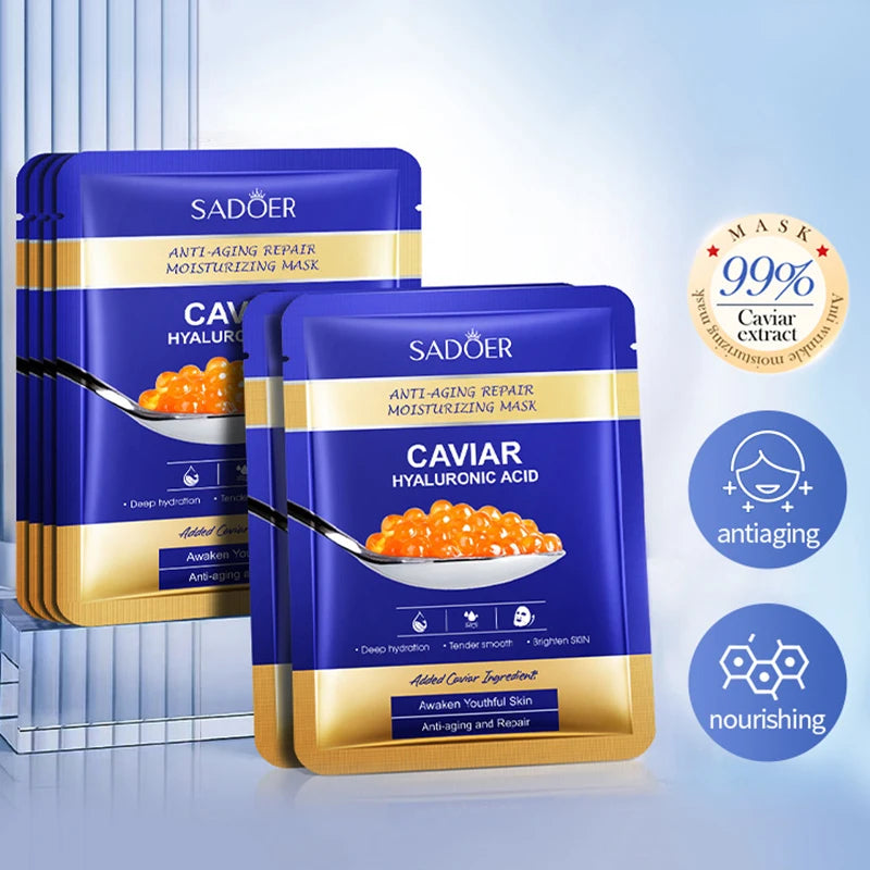 5pcs  Caviar Hyaluronic Acid Moisturizing Facial Masks Brightening Firming Hydrating Face Mask Facial Skin Care Products