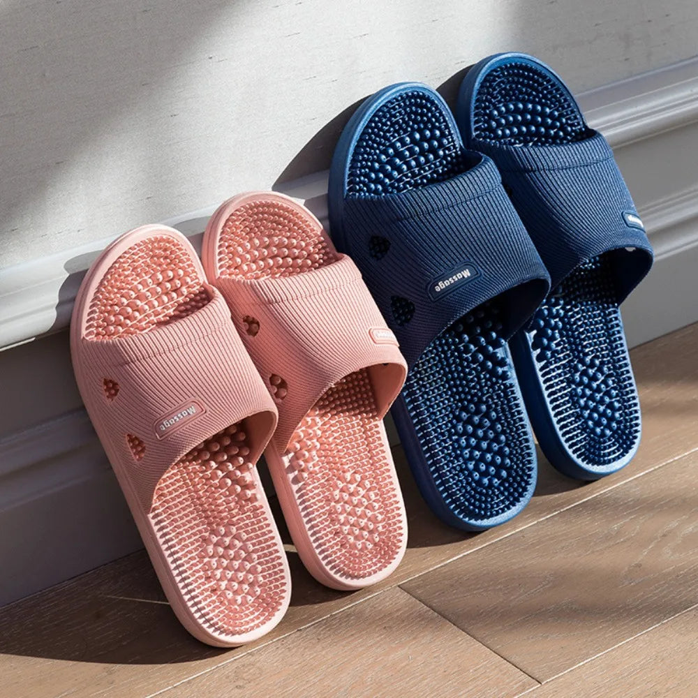 Basic Solid Thick Massage Slippers Anti Slip Open-toe Platform Flip Flops Lightweight Anti Odor Outer Wear Shoes Couple