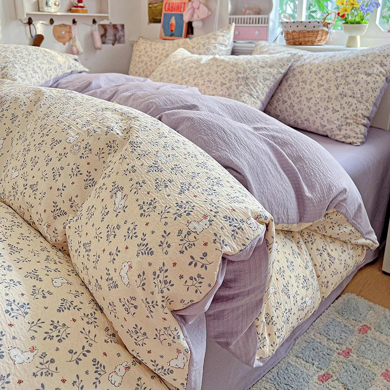 Double-layer Gauze Duvet Cover Single/Queen/King Flower Printed housse de couette Skin-friendly funda nordica 150 cama 이불커버