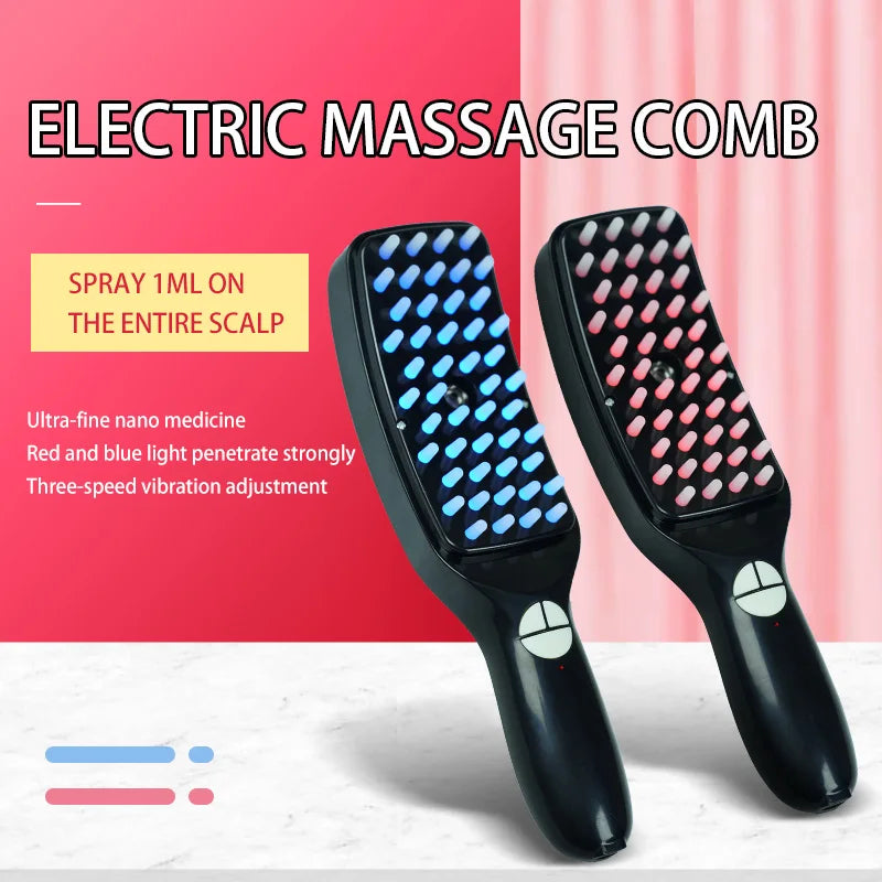 Electric Massage Comb Blue Light Red Light,Vibrating Hair Massage Scalp Brush,Spray Hair Growth Massager