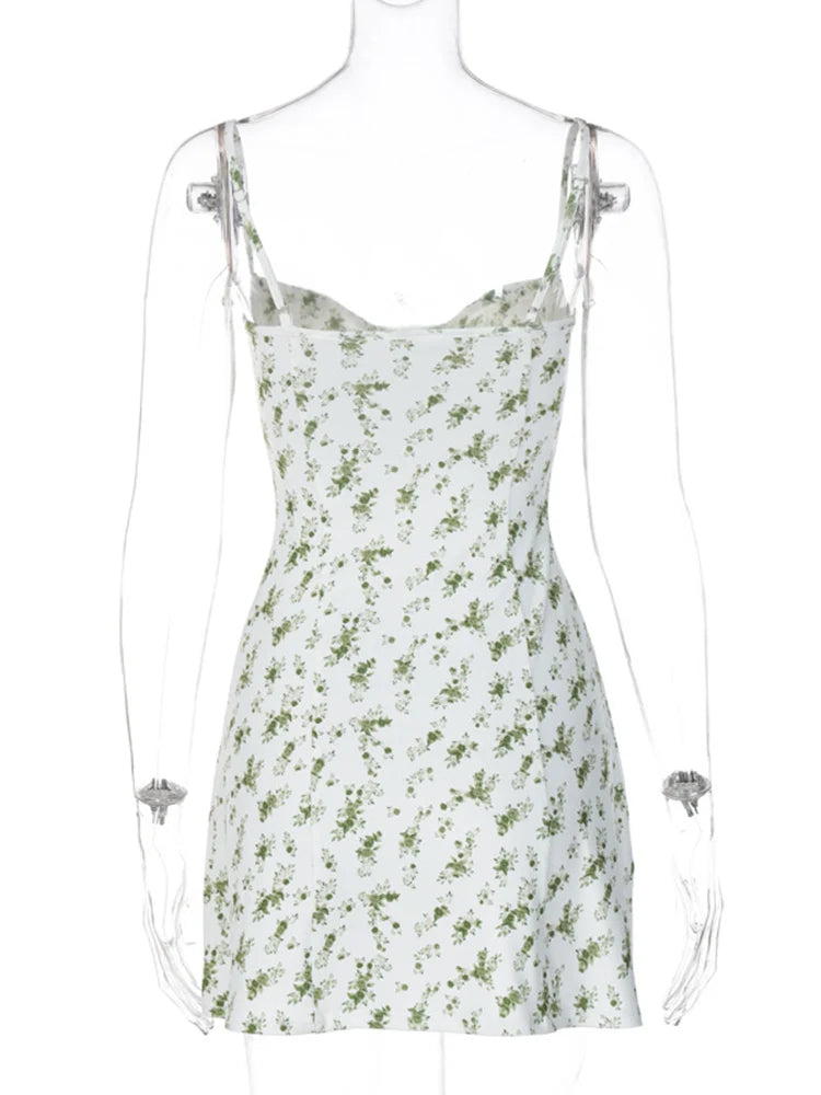 Ahagaga Fashion Sexy Flower Printed Women Short Dresses Streetwear Regular Casual Strapless Sleeveless Slim Sheath Vestidos Robe