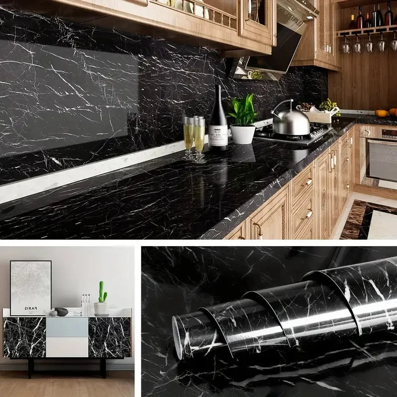 Marble Wall Stickers Wallpaper, Kitchen Countertops Cabinets Furniture Self-adhesive Wallpaper, PVC Greaseproof Stickers