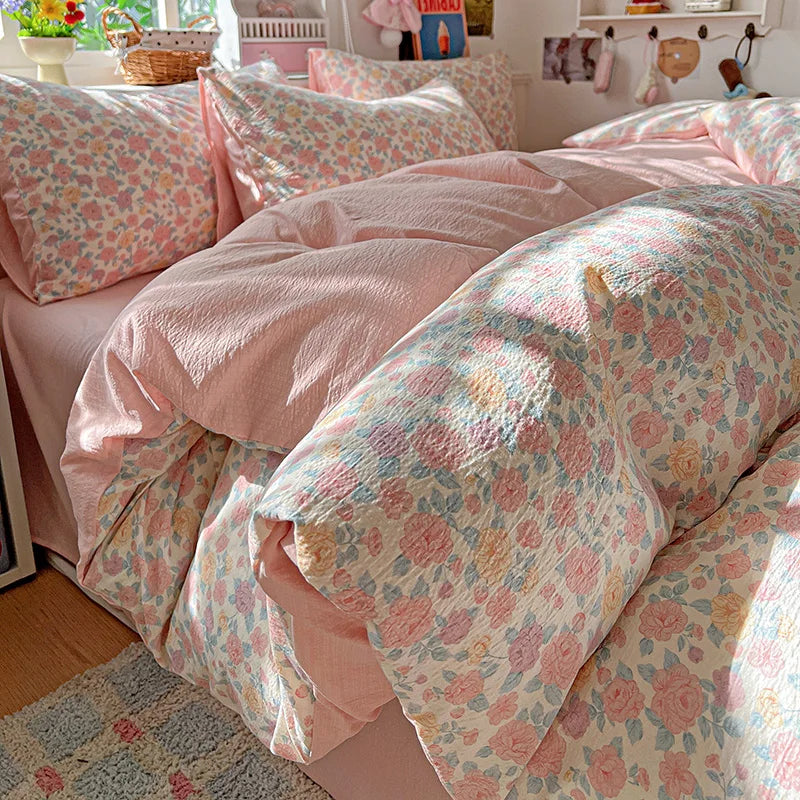 Double-layer Gauze Duvet Cover Single/Queen/King Flower Printed housse de couette Skin-friendly funda nordica 150 cama 이불커버