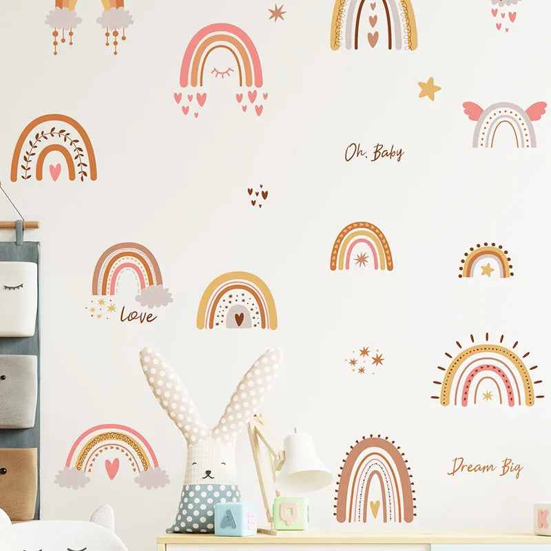 Boho Rainbow Vinyl Child Wall Sticker For Baby Room Decor Bedroom Accessories Furniture Sticker Adhesive Wallpaper Wall Decor