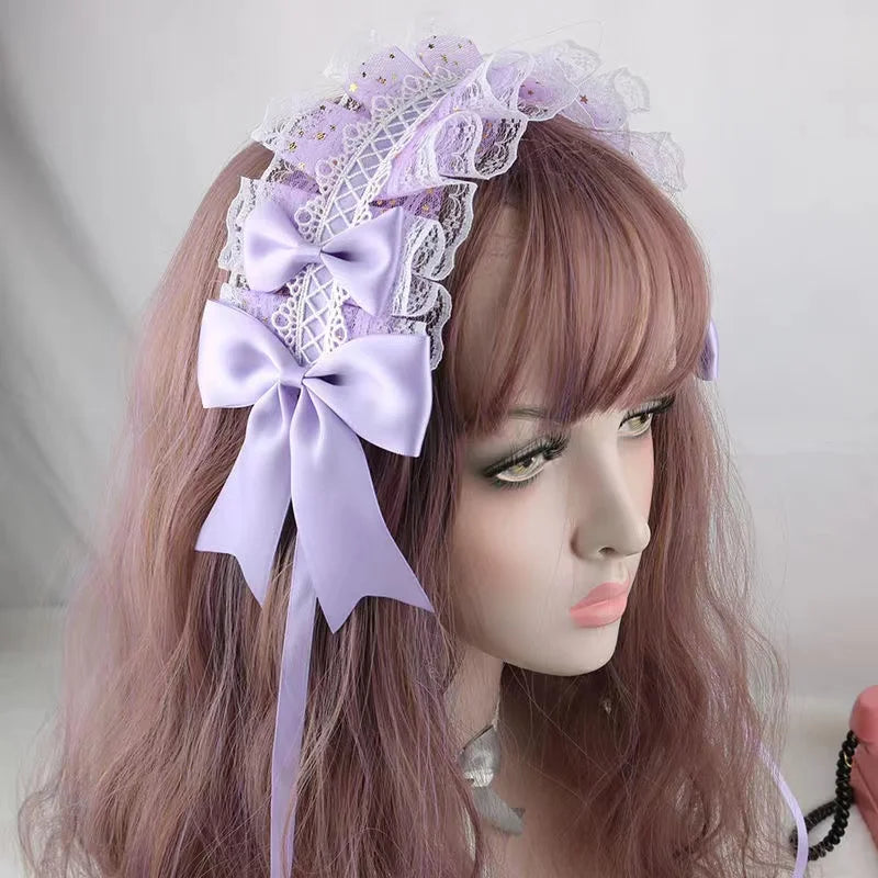 Lovely Sweet Hair Hoop Anime Maid Cosplay Headband Lolita Lace Flower Headwear Hand Made for Girls Mujer Kawaii Hair Accessory
