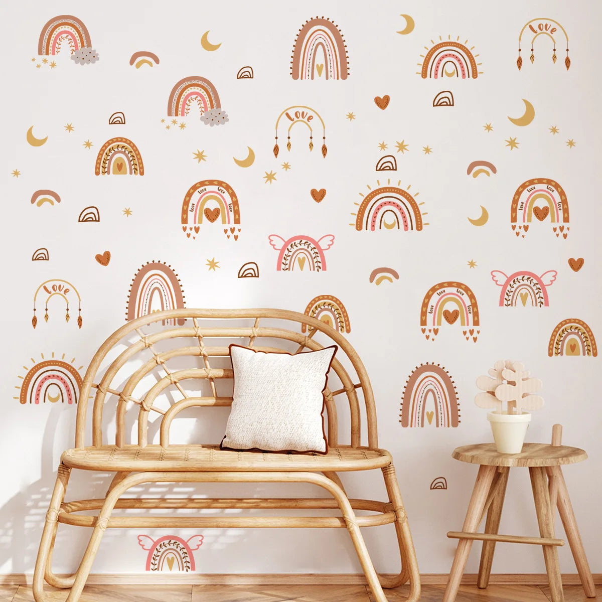 Boho Rainbow Vinyl Child Wall Sticker For Baby Room Decor Bedroom Accessories Furniture Sticker Adhesive Wallpaper Wall Decor