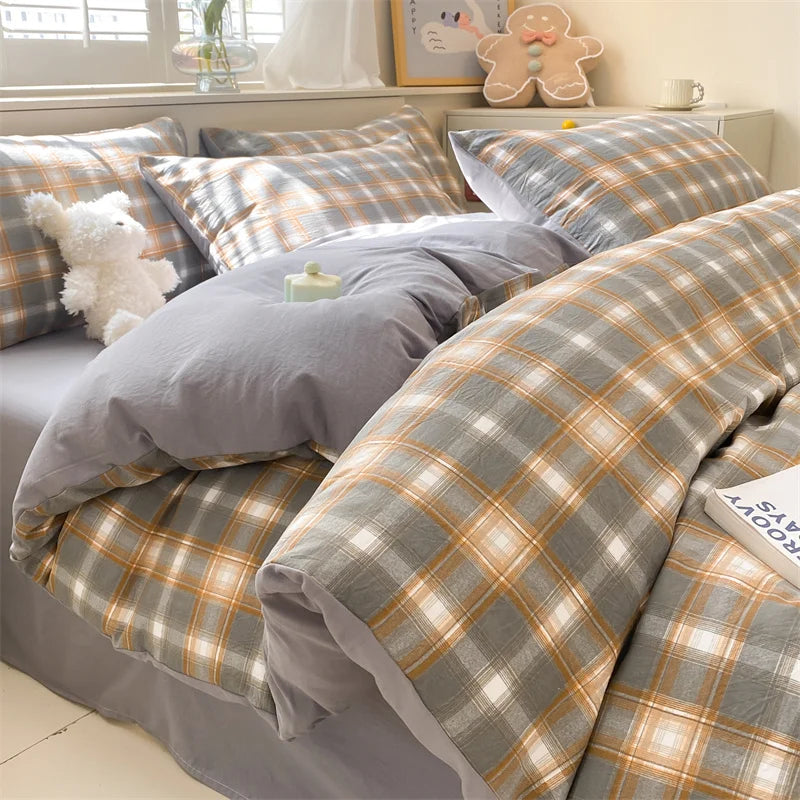 Modern Minimalist Plaid Duvet Cover 220x240 Soft Breathable All Season Queen Comforter Cover Single Piece Striped Quilt Covers