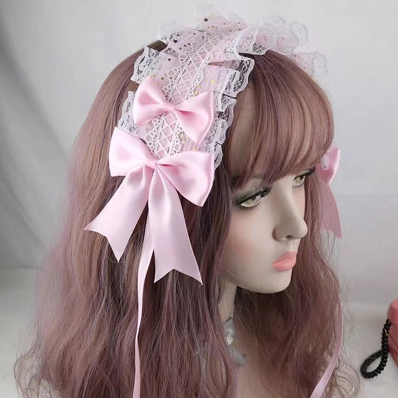 Lovely Sweet Hair Hoop Anime Maid Cosplay Headband Lolita Lace Flower Headwear Hand Made for Girls Mujer Kawaii Hair Accessory